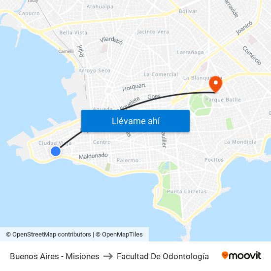Buenos Aires - Misiones to Facultad De Odontología map