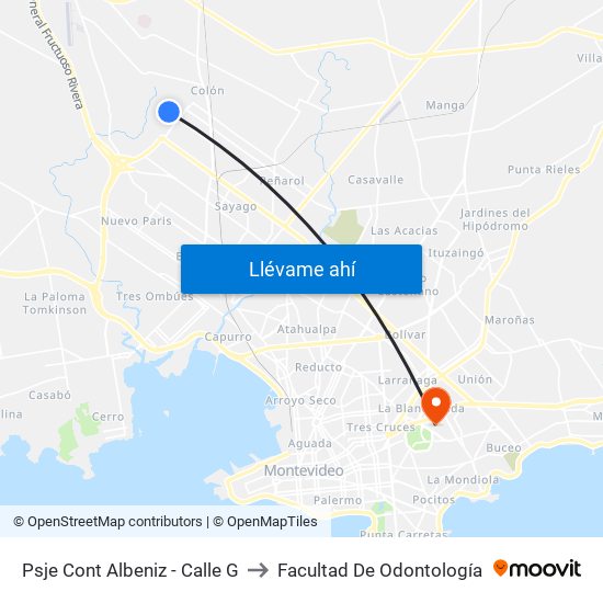 Psje Cont Albeniz - Calle G to Facultad De Odontología map