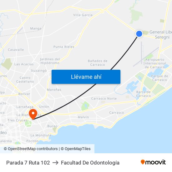 Parada 7 Ruta 102 to Facultad De Odontología map