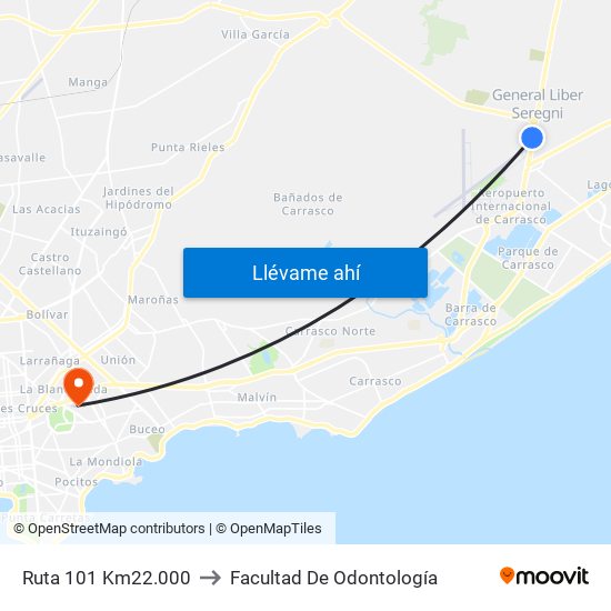 Ruta 101 Km22.000 to Facultad De Odontología map