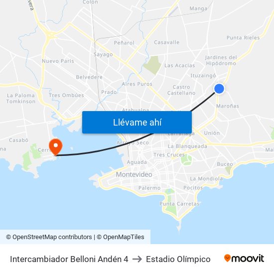 Intercambiador Belloni Andén 4 to Estadio Olímpico map
