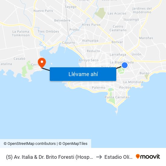(S) Av. Italia & Dr. Brito Foresti (Hospital De Clinicas) to Estadio Olímpico map