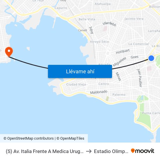 (S) Av. Italia Frente A Medica Uruguaya to Estadio Olímpico map