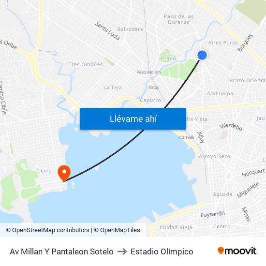 Av Millan Y Pantaleon Sotelo to Estadio Olímpico map
