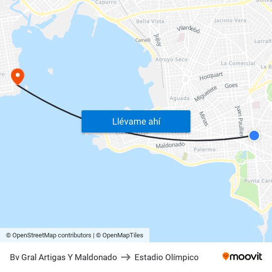 Bv Gral Artigas Y Maldonado to Estadio Olímpico map