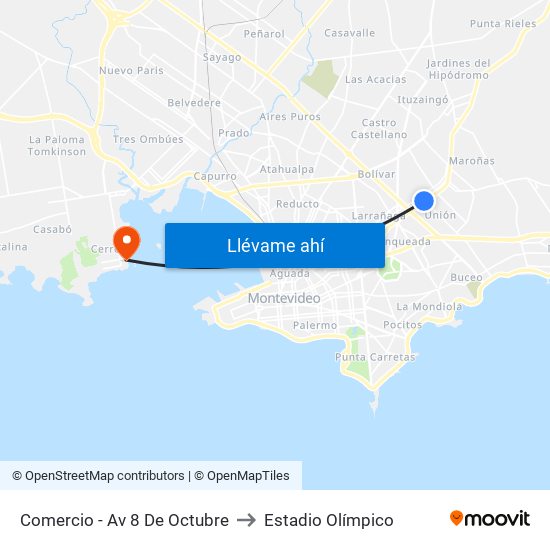 Comercio - Av 8 De Octubre to Estadio Olímpico map