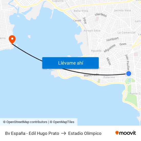 Bv España - Edil Hugo Prato to Estadio Olímpico map