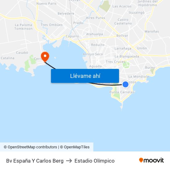 Bv España Y Carlos Berg to Estadio Olímpico map
