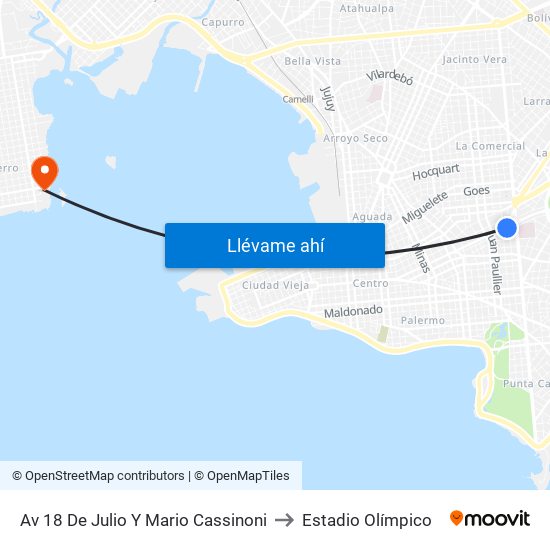 Av 18 De Julio Y Mario Cassinoni to Estadio Olímpico map