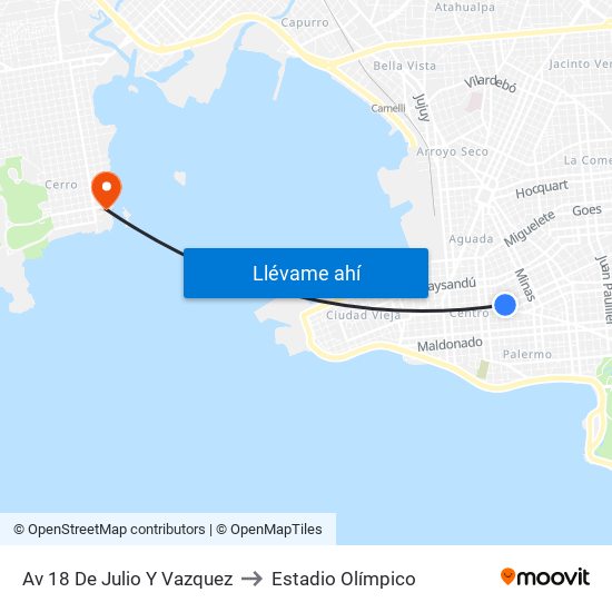 Av 18 De Julio Y Vazquez to Estadio Olímpico map