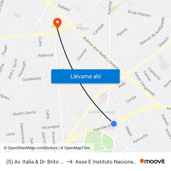 (S) Av. Italia & Dr. Brito Foresti (Hospital De Clinicas) to Asse E Instituto Nacional De Ortopedia Y Traumatología map