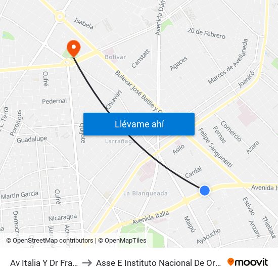Av Italia Y Dr Francisco Simon to Asse E Instituto Nacional De Ortopedia Y Traumatología map