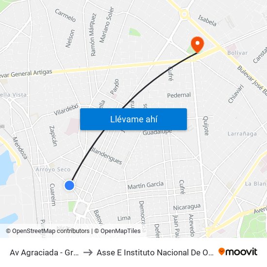 Av Agraciada - Gral Manuel Freire to Asse E Instituto Nacional De Ortopedia Y Traumatología map