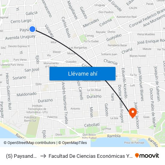 (S) Paysandú & Ejido to Facultad De Ciencias Económicas Y De Administración map