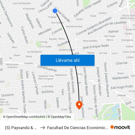 (S) Paysandú & Arenal Grande to Facultad De Ciencias Económicas Y De Administración map