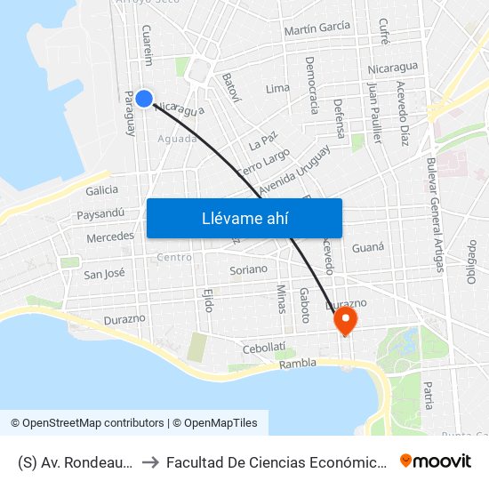 (S) Av. Rondeau & Venezuela to Facultad De Ciencias Económicas Y De Administración map