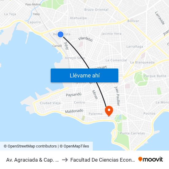 Av. Agraciada & Cap. Manuel Antonio Artigas to Facultad De Ciencias Económicas Y De Administración map