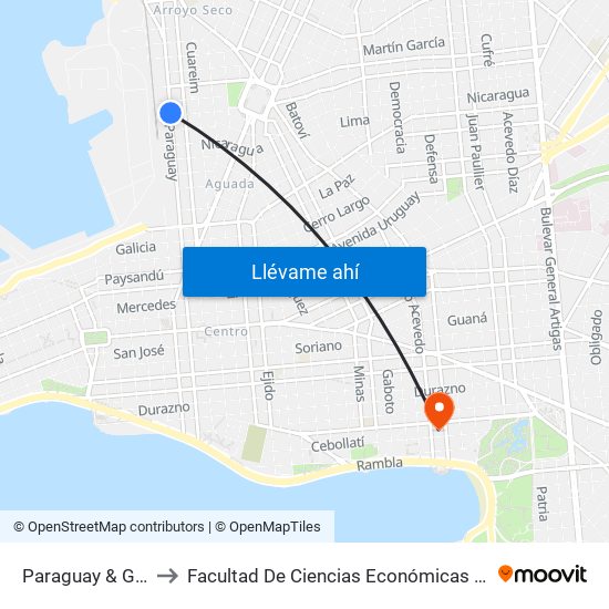 Paraguay & Guatemala to Facultad De Ciencias Económicas Y De Administración map