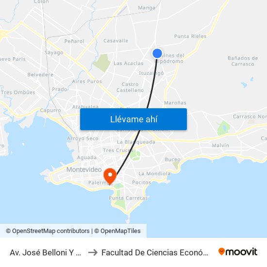 Av. José Belloni Y Av. Dr Carlos Nery to Facultad De Ciencias Económicas Y De Administración map