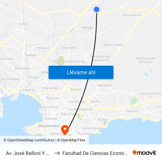 Av. José Belloni Y Cno. Benito Berges to Facultad De Ciencias Económicas Y De Administración map