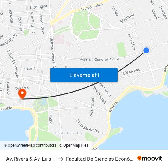 Av. Rivera & Av. Luis Alberto De Herrera to Facultad De Ciencias Económicas Y De Administración map