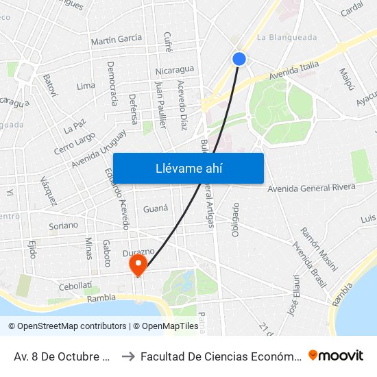 Av. 8 De Octubre & Dr. Manuel Albo to Facultad De Ciencias Económicas Y De Administración map