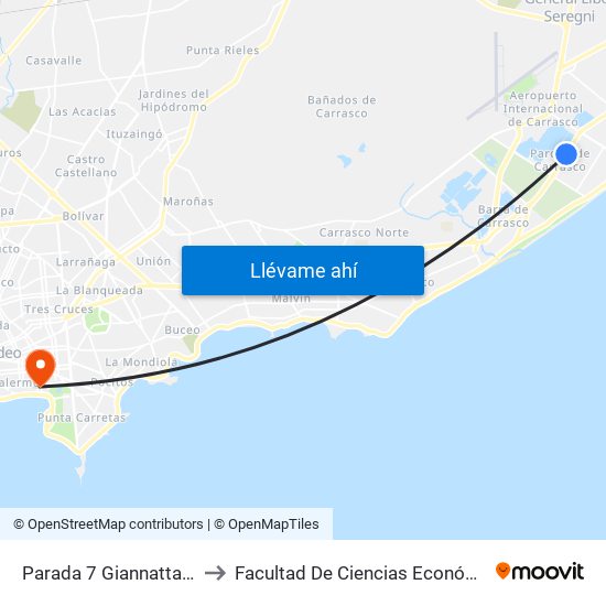 Parada 7 Giannattasio (Esq. Ecuador) to Facultad De Ciencias Económicas Y De Administración map