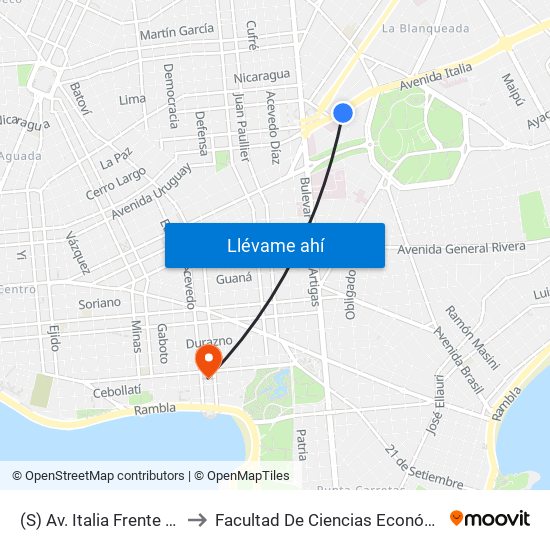 (S) Av. Italia Frente A Medica Uruguaya to Facultad De Ciencias Económicas Y De Administración map