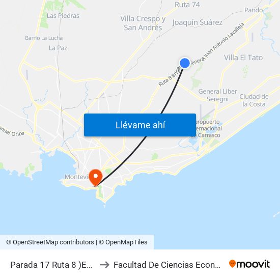 Parada 17 Ruta 8 )Esq. Melchor De Viana) to Facultad De Ciencias Económicas Y De Administración map