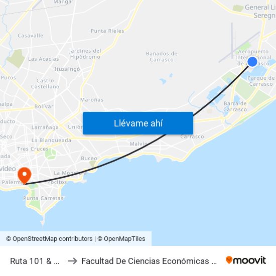 Ruta 101 & Calcagno to Facultad De Ciencias Económicas Y De Administración map