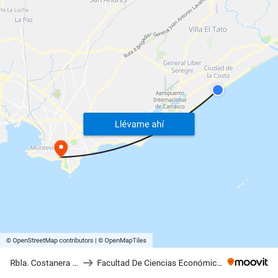 Rbla. Costanera & Av. Uruguay to Facultad De Ciencias Económicas Y De Administración map