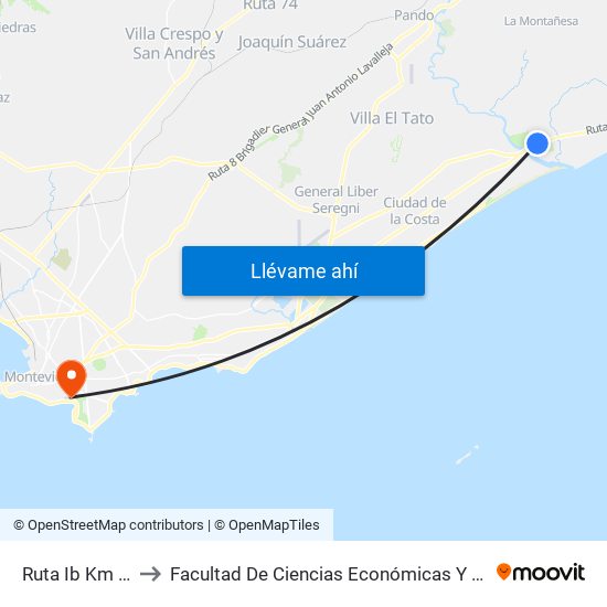 Ruta Ib Km 34.500 to Facultad De Ciencias Económicas Y De Administración map