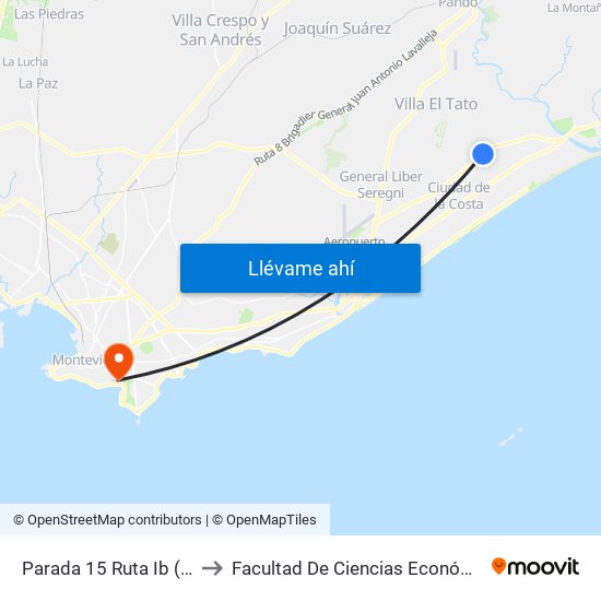 Parada 15 Ruta Ib (Esq. Pérez Butler) to Facultad De Ciencias Económicas Y De Administración map