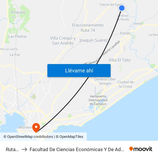 Ruta 75 to Facultad De Ciencias Económicas Y De Administración map