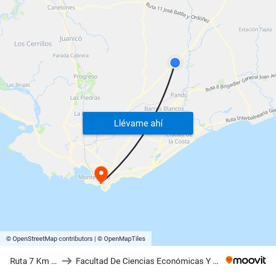 Ruta 7 Km 38.800 to Facultad De Ciencias Económicas Y De Administración map