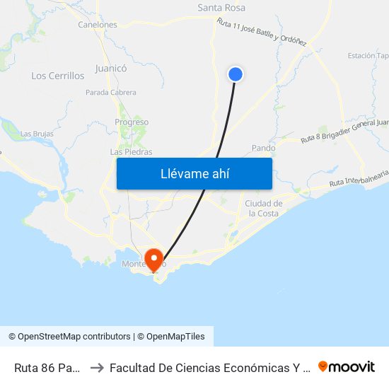 Ruta 86 Pantanoso to Facultad De Ciencias Económicas Y De Administración map