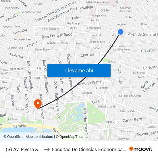 (S) Av. Rivera & Luis Ponce to Facultad De Ciencias Económicas Y De Administración map