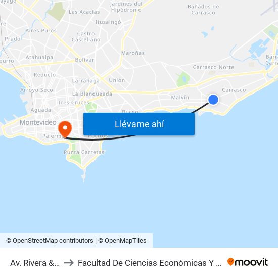Av. Rivera & Bolivia to Facultad De Ciencias Económicas Y De Administración map
