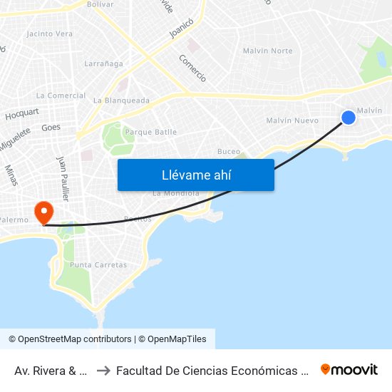 Av. Rivera & Michigan to Facultad De Ciencias Económicas Y De Administración map