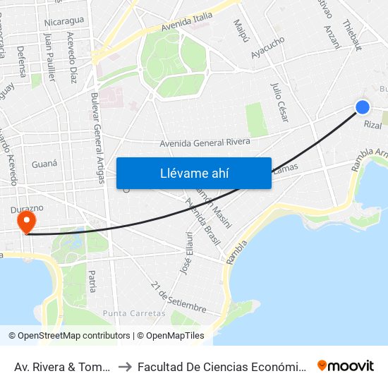 Av. Rivera & Tomás De Tezanos to Facultad De Ciencias Económicas Y De Administración map