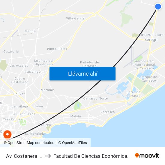 Av. Costanera & Ruta 101 to Facultad De Ciencias Económicas Y De Administración map