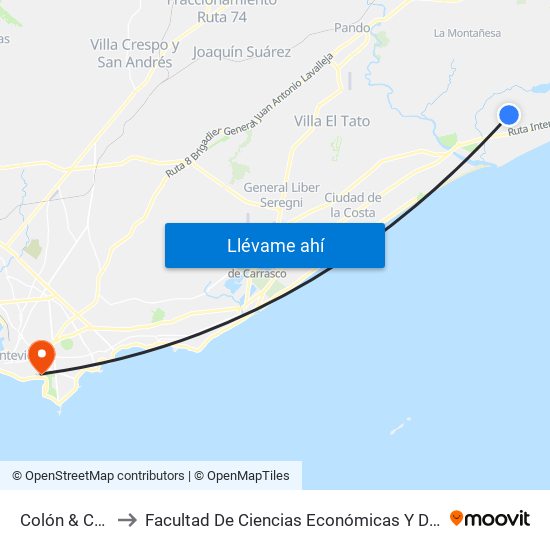 Colón & Calle 35 to Facultad De Ciencias Económicas Y De Administración map