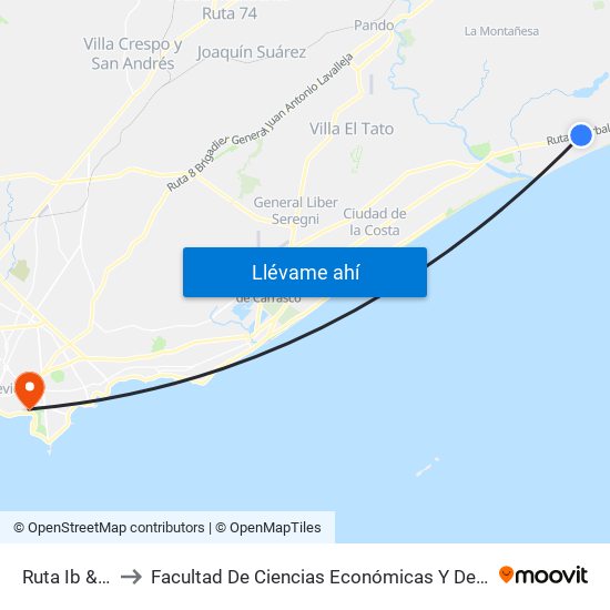Ruta Ib & Solís to Facultad De Ciencias Económicas Y De Administración map
