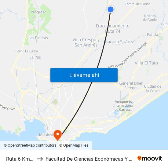 Ruta 6 Km32.000 to Facultad De Ciencias Económicas Y De Administración map