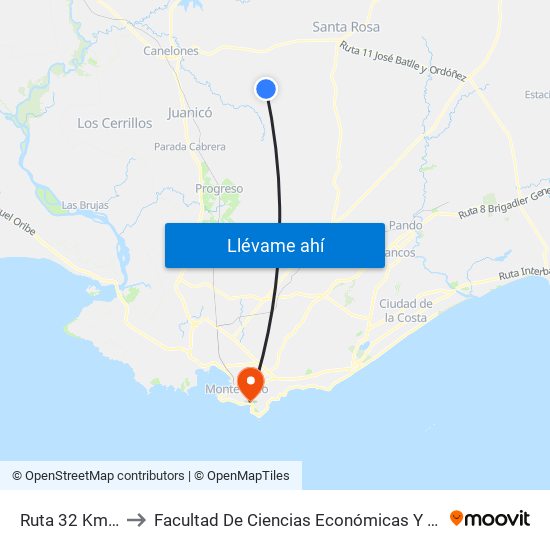 Ruta 32 Km40.400 to Facultad De Ciencias Económicas Y De Administración map