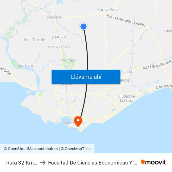 Ruta 32 Km41.500 to Facultad De Ciencias Económicas Y De Administración map