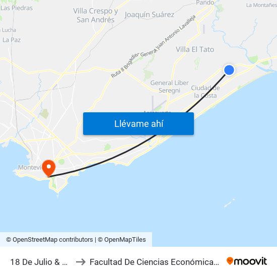 18 De Julio & Convención to Facultad De Ciencias Económicas Y De Administración map