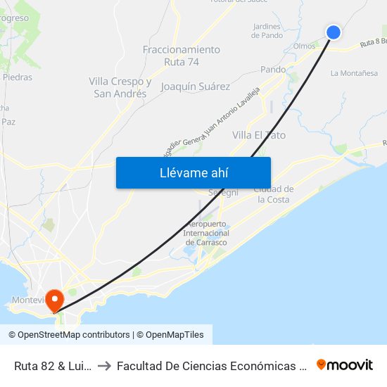 Ruta 82 & Luis Brause to Facultad De Ciencias Económicas Y De Administración map