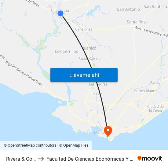 Rivera & Colombia to Facultad De Ciencias Económicas Y De Administración map