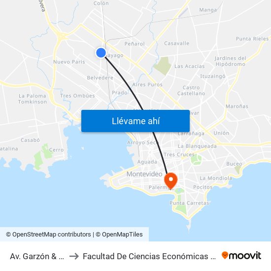 Av. Garzón & Av. Millán to Facultad De Ciencias Económicas Y De Administración map